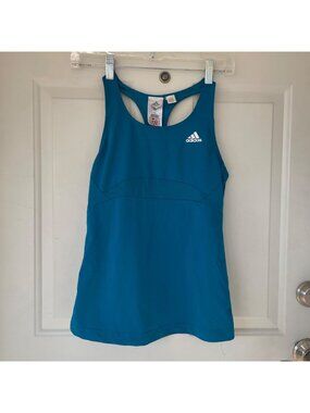 Vintage Adidas Y2K Blue Racerback Tank Top Bra Sporty Activewear Streetwear